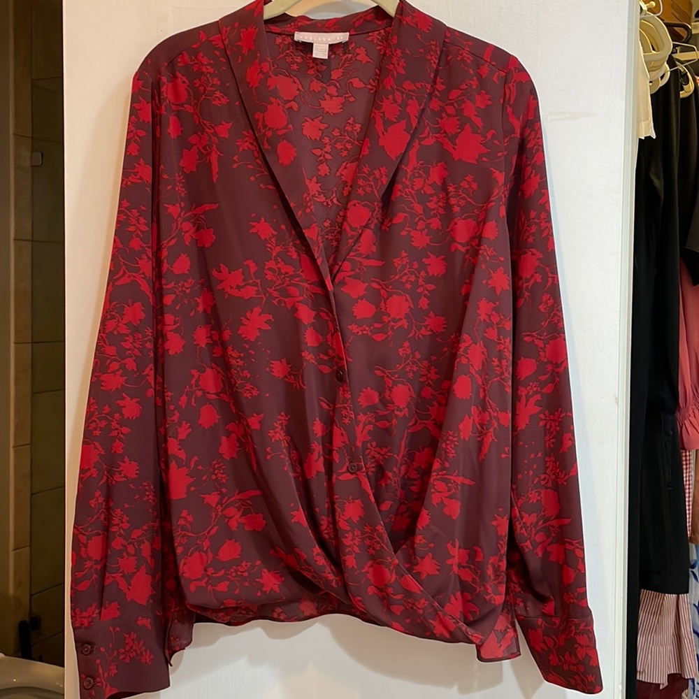 Burgundy and red floral blouse